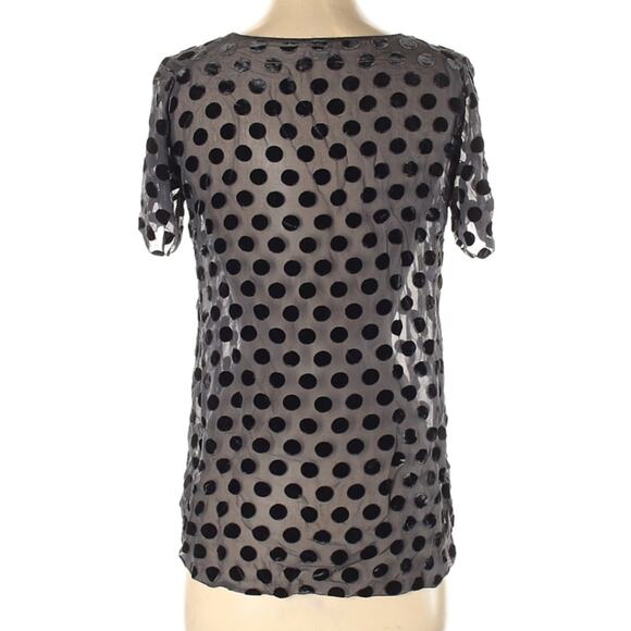 Fossil black & gray polkadot short sleeve sheer top scoop neckline, size small - Picture 3 of 3